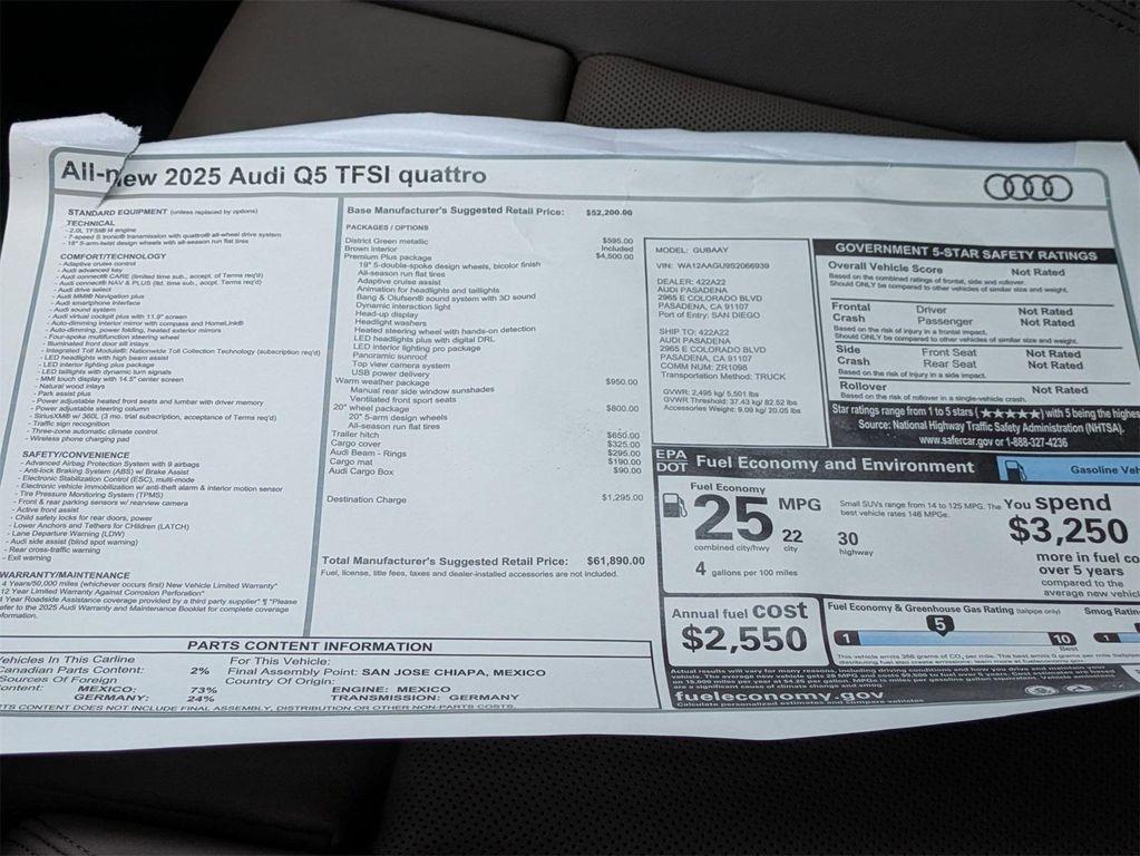 new 2025 Audi Q5 car, priced at $61,890