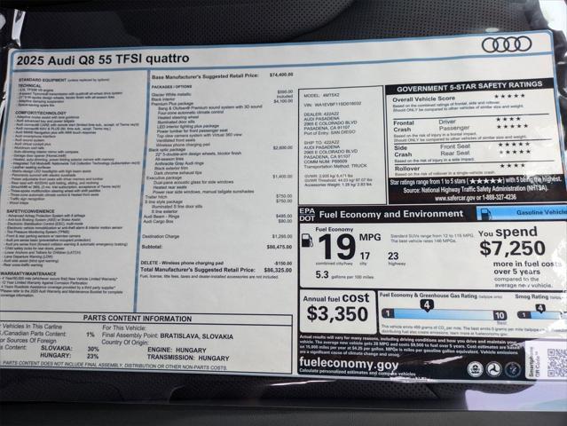 new 2025 Audi Q8 car, priced at $86,325