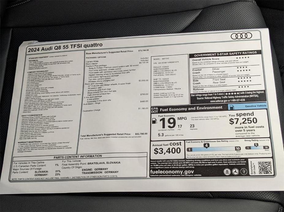 new 2024 Audi Q8 car, priced at $82,780