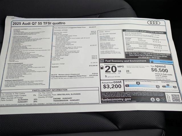 new 2025 Audi Q7 car, priced at $75,270