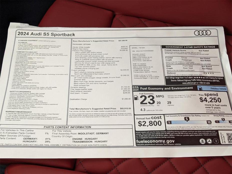 new 2024 Audi S5 car, priced at $69,910