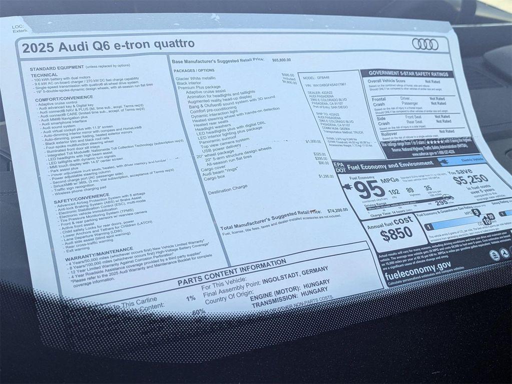 new 2025 Audi Q6 e-tron car, priced at $74,200