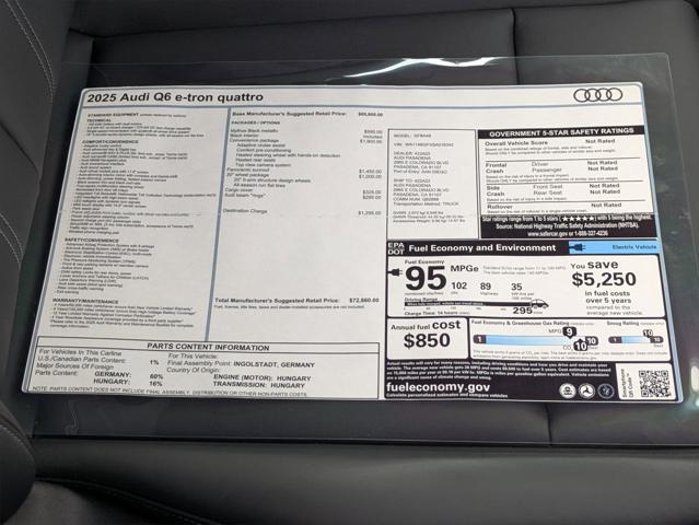 new 2025 Audi Q6 e-tron car, priced at $72,660
