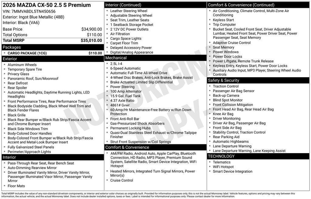 new 2026 Mazda CX-50 car, priced at $36,505