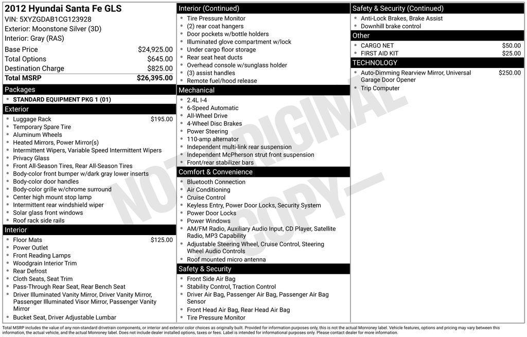 used 2012 Hyundai Santa Fe car, priced at $7,500