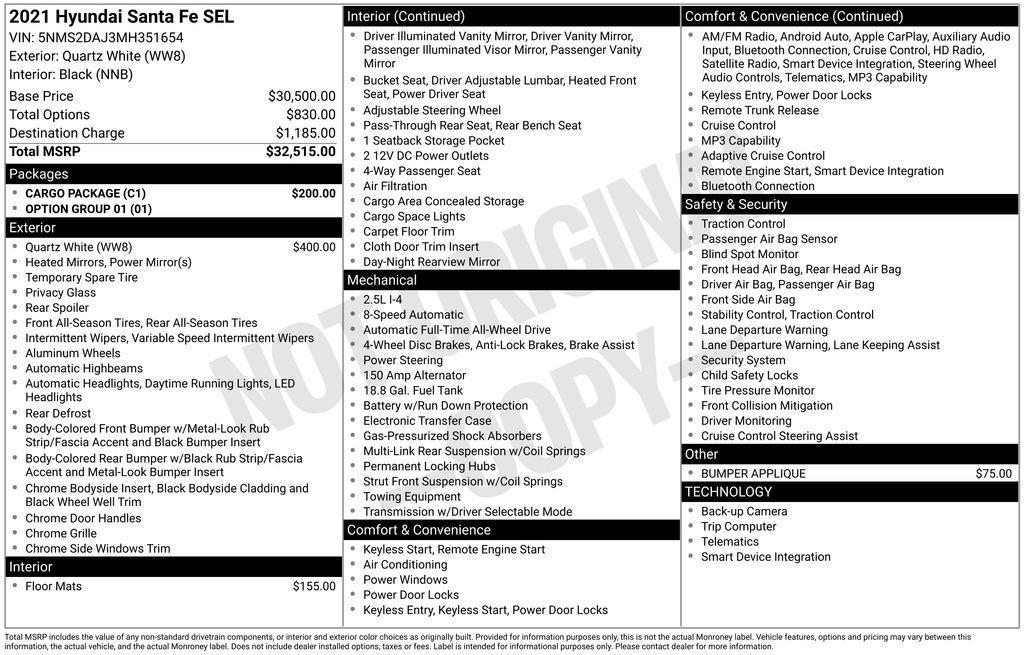 used 2021 Hyundai Santa Fe car, priced at $18,499