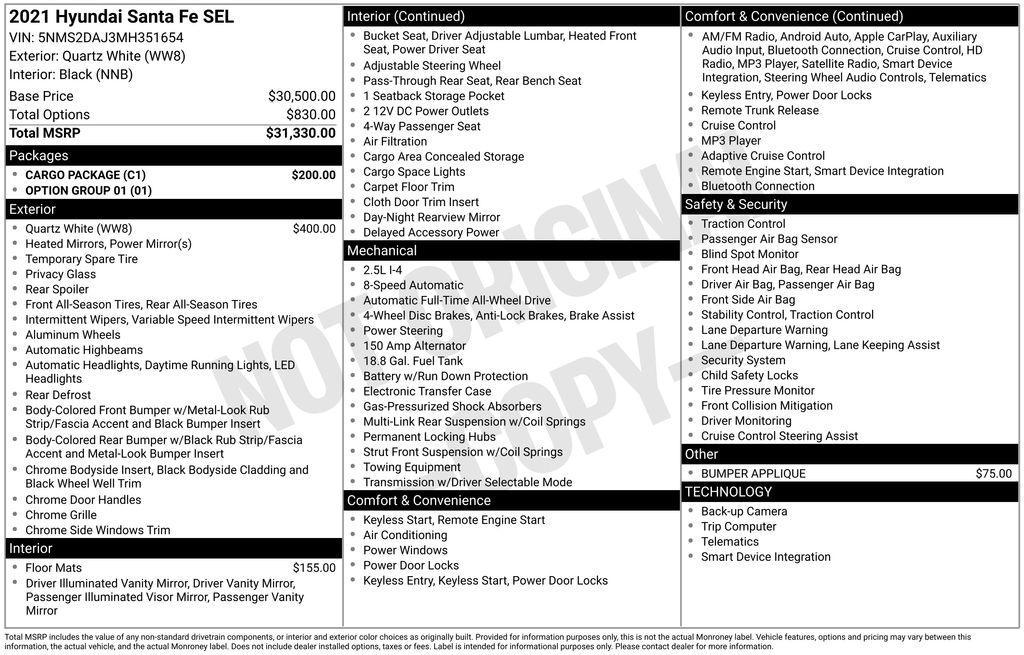 used 2021 Hyundai Santa Fe car, priced at $20,529