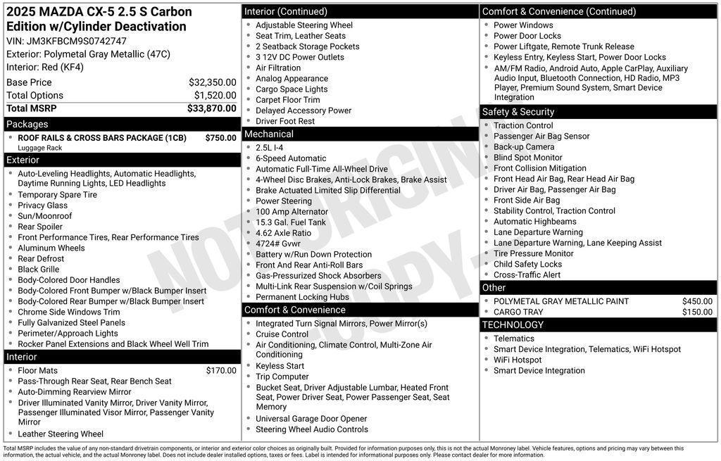 new 2025 Mazda CX-5 car, priced at $34,645