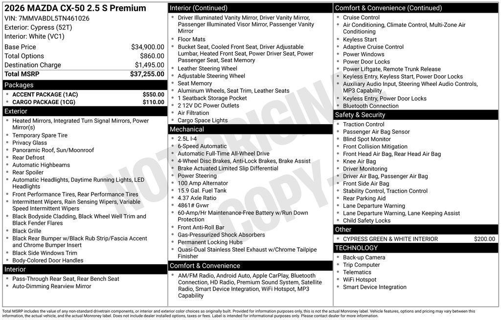 new 2026 Mazda CX-50 car, priced at $37,255