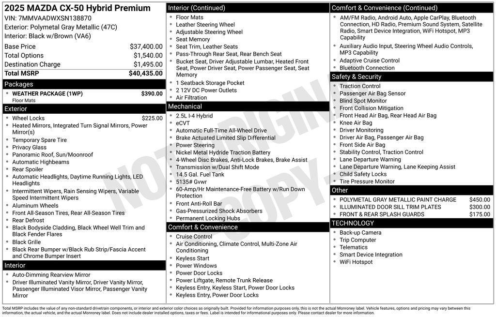 new 2025 Mazda CX-50 Hybrid car, priced at $38,233