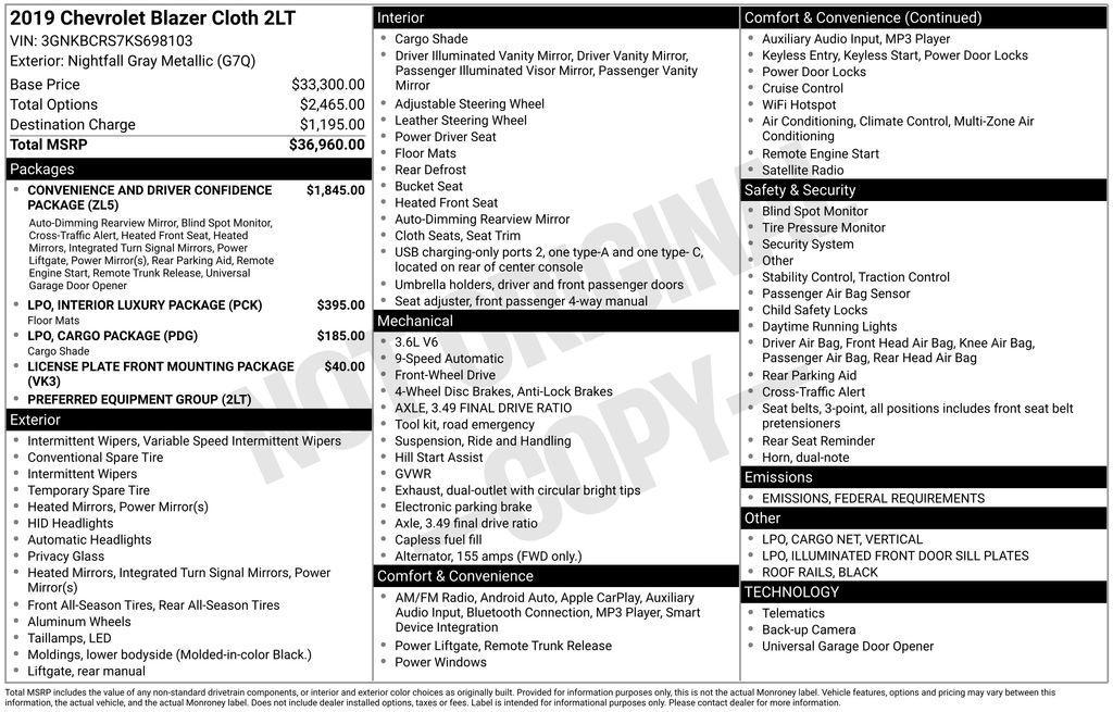 used 2019 Chevrolet Blazer car, priced at $18,699