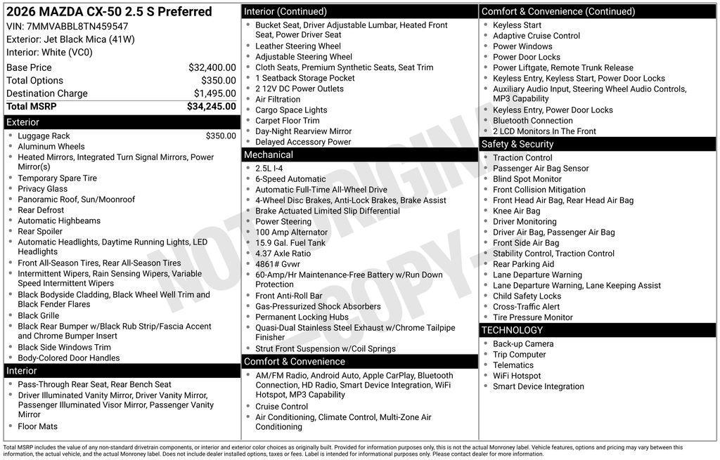 new 2026 Mazda CX-50 car, priced at $34,245