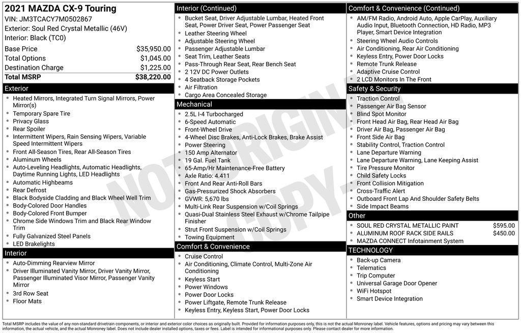 used 2021 Mazda CX-9 car, priced at $19,500