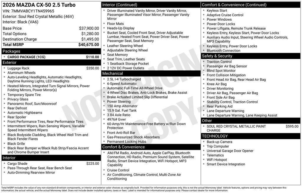 new 2026 Mazda CX-50 car, priced at $40,675