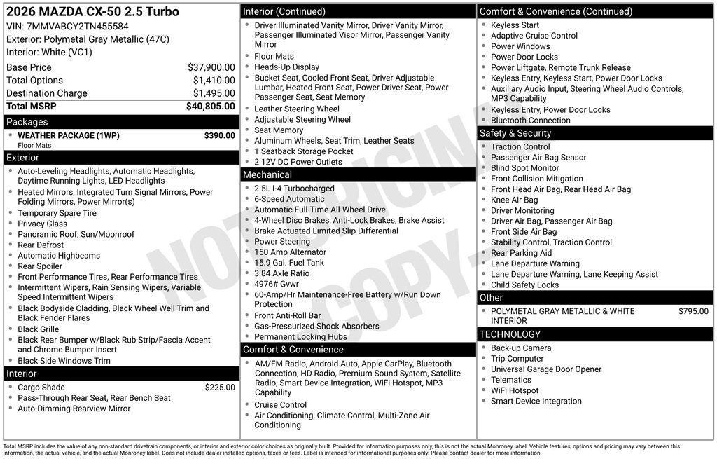 new 2026 Mazda CX-50 car, priced at $40,805