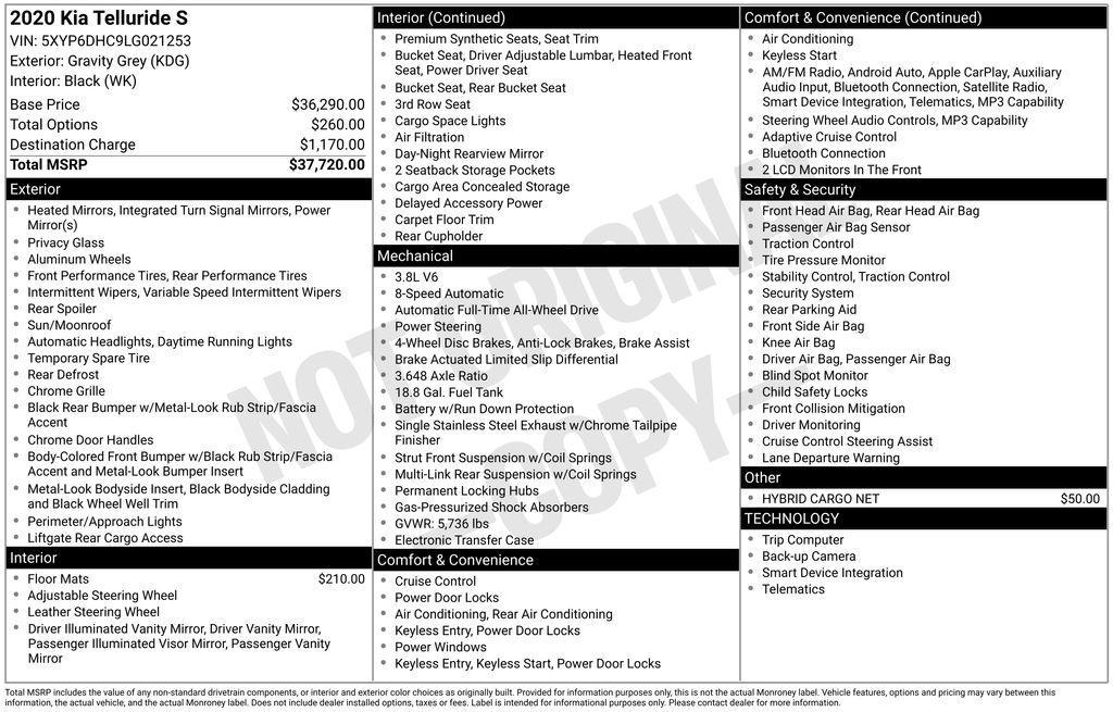 used 2020 Kia Telluride car, priced at $17,000