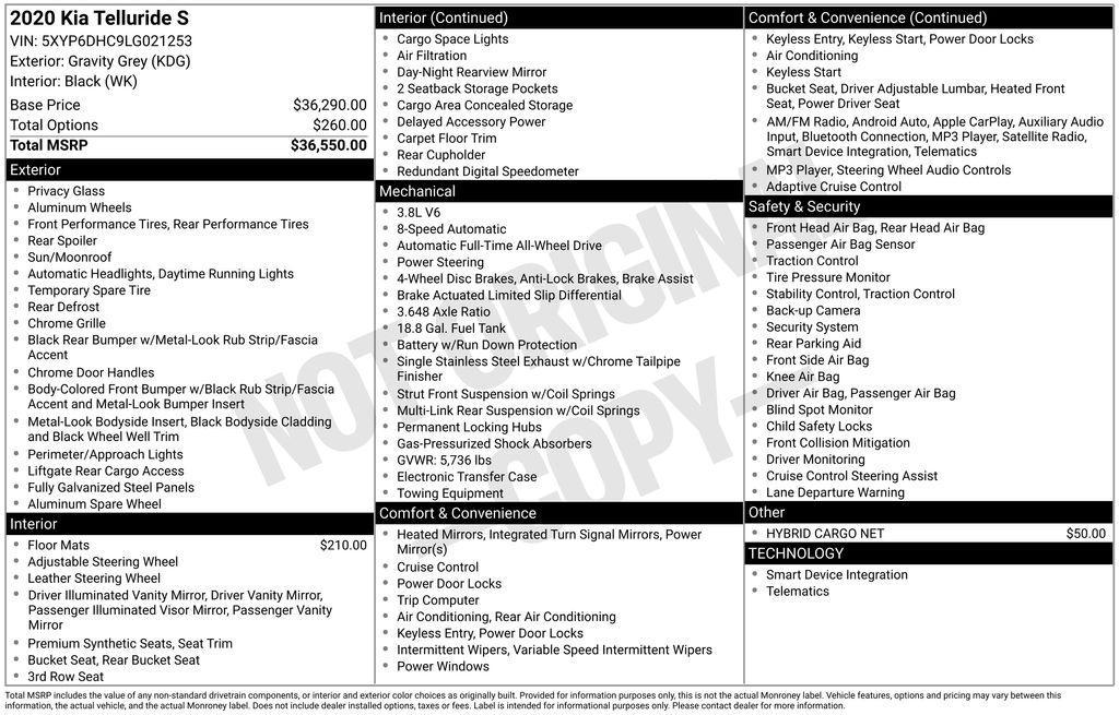 used 2020 Kia Telluride car, priced at $19,000