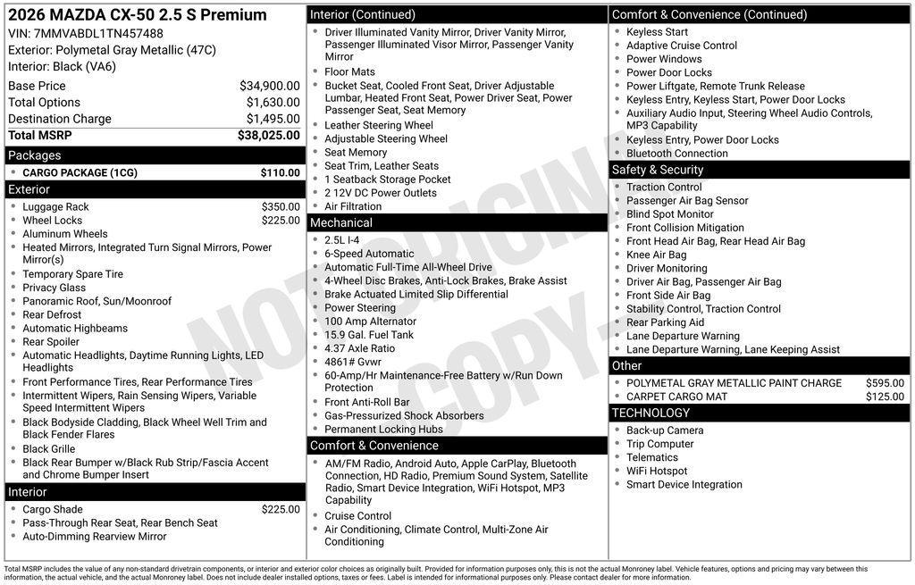 new 2026 Mazda CX-50 car, priced at $38,025