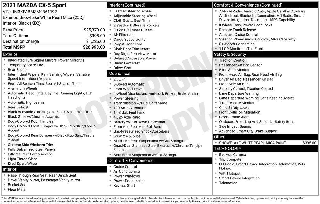 used 2021 Mazda CX-5 car, priced at $19,000