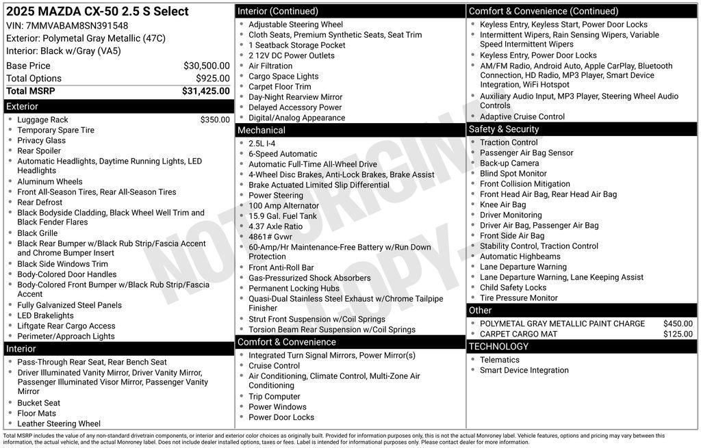 new 2025 Mazda CX-50 car, priced at $31,920