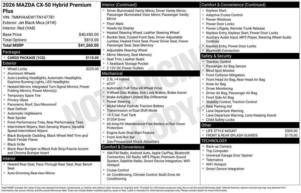 new 2026 Mazda CX-50 Hybrid car, priced at $42,755