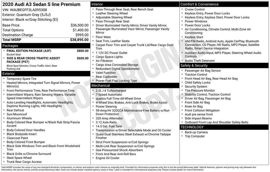 used 2020 Audi A3 car, priced at $18,500