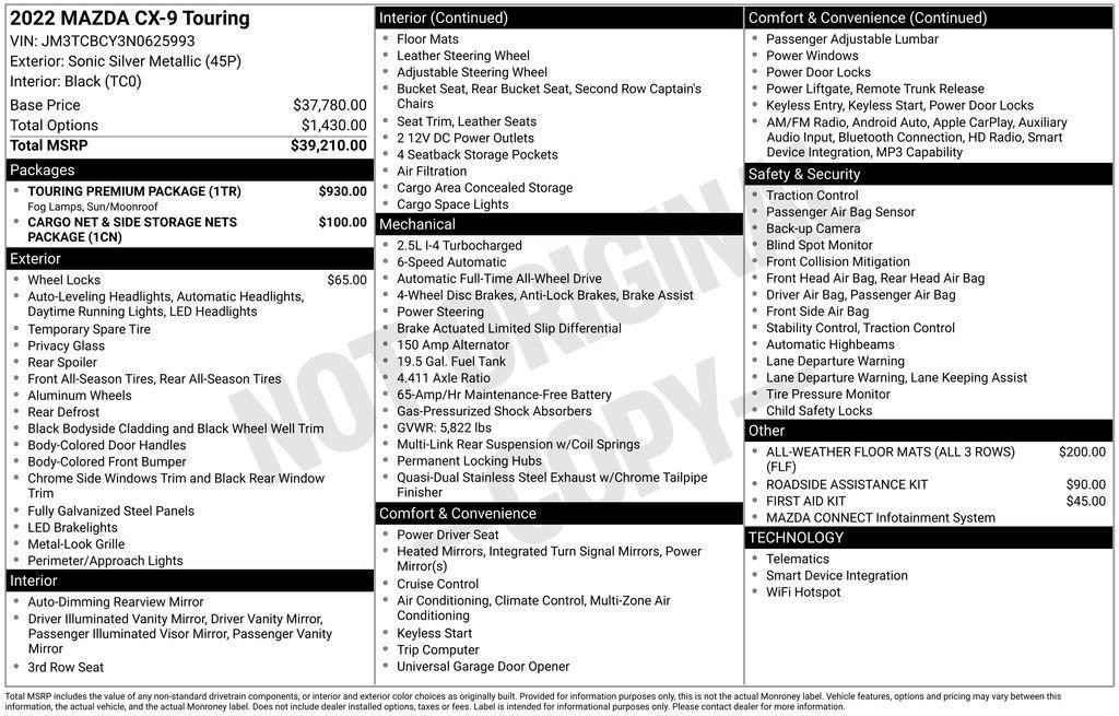 used 2022 Mazda CX-9 car, priced at $26,336