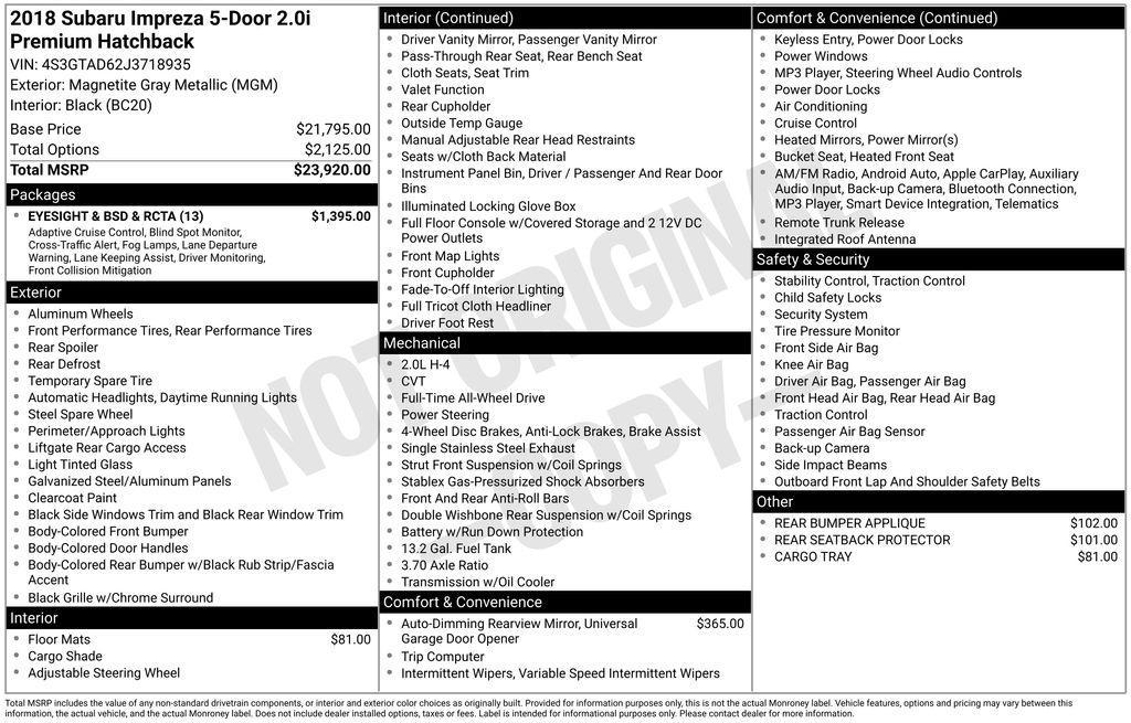 used 2018 Subaru Impreza car, priced at $10,549