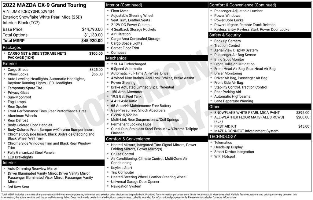 used 2022 Mazda CX-9 car, priced at $30,506