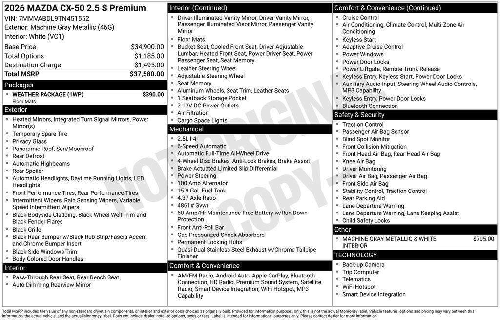 new 2026 Mazda CX-50 car, priced at $37,580