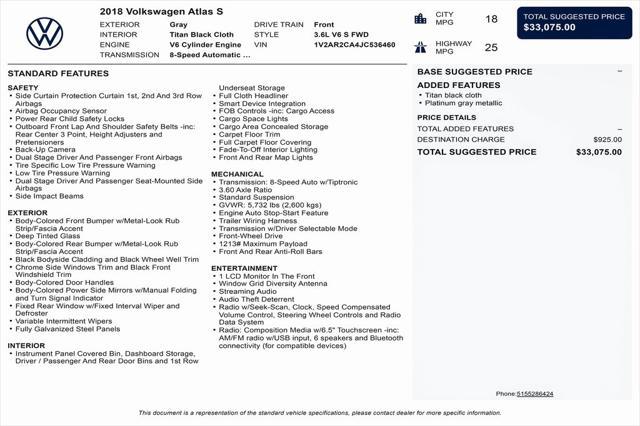 used 2018 Volkswagen Atlas car, priced at $17,250