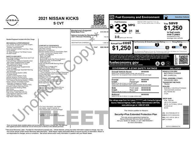 used 2021 Nissan Kicks car, priced at $13,500