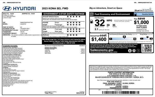 used 2023 Hyundai Kona car, priced at $15,900
