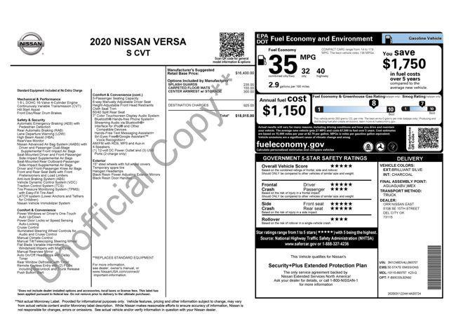 used 2020 Nissan Versa car, priced at $9,500