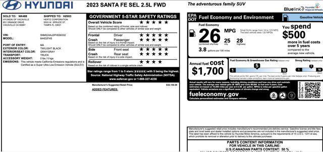used 2023 Hyundai Santa Fe car, priced at $18,500