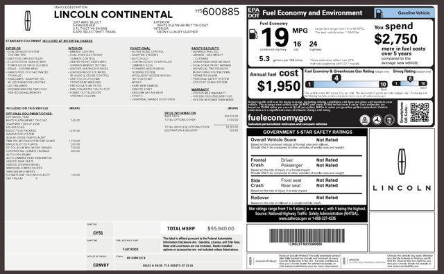 used 2017 Lincoln Continental car, priced at $16,905
