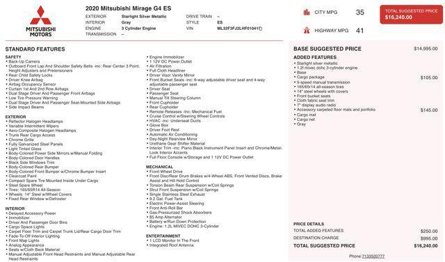 used 2020 Mitsubishi Mirage G4 car, priced at $10,500