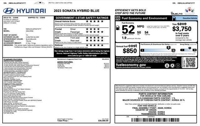 used 2023 Hyundai Sonata Hybrid car, priced at $20,500