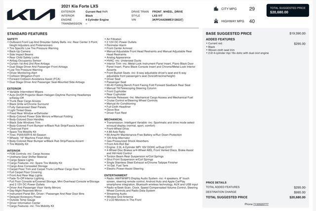 used 2021 Kia Forte car, priced at $11,505