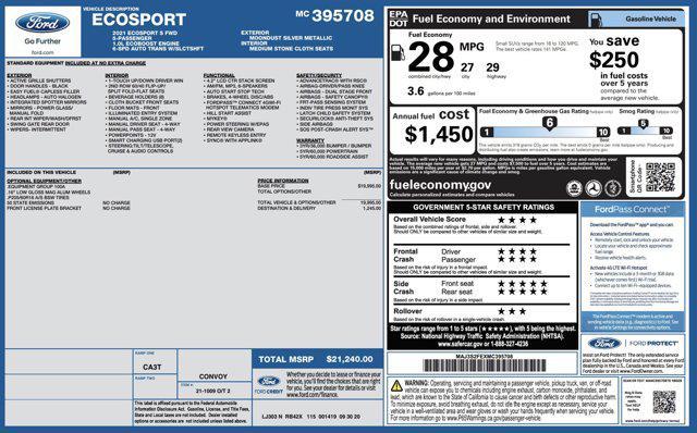 used 2021 Ford EcoSport car, priced at $11,500