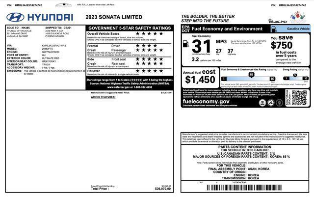 used 2023 Hyundai Sonata car, priced at $21,900