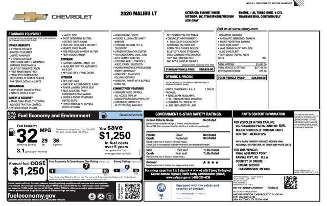 used 2020 Chevrolet Malibu car, priced at $15,400