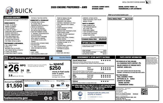 used 2020 Buick Encore car, priced at $14,000