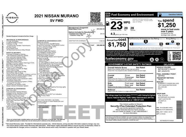 used 2021 Nissan Murano car, priced at $17,200