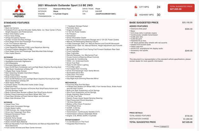 used 2021 Mitsubishi Outlander Sport car, priced at $12,300