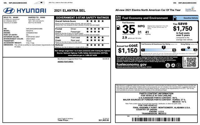 used 2021 Hyundai Elantra car, priced at $15,505