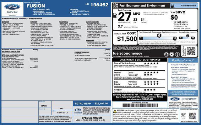 used 2020 Ford Fusion car, priced at $12,500