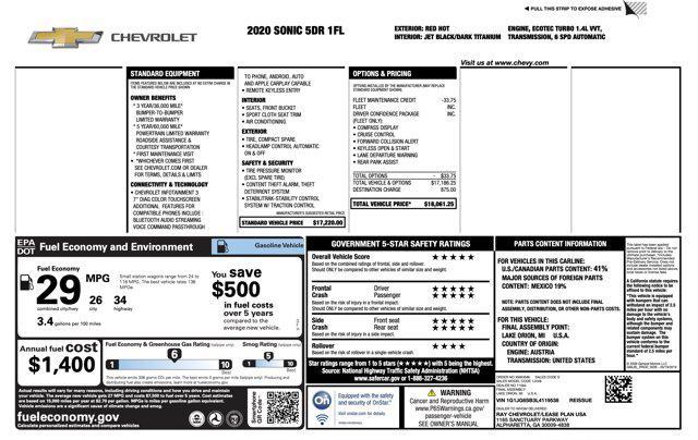 used 2020 Chevrolet Sonic car, priced at $11,200