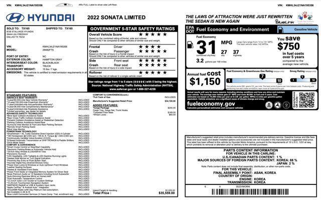 used 2022 Hyundai Sonata car, priced at $19,505