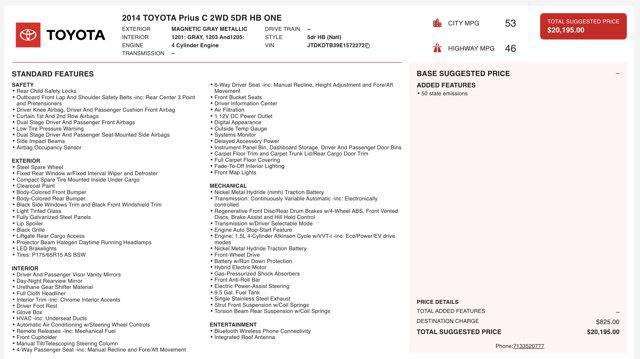 used 2014 Toyota Prius c car, priced at $8,500
